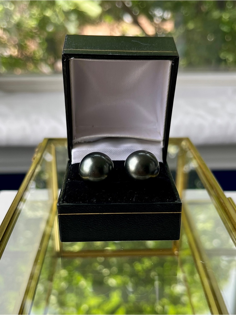 Classic Faux Black Pearl Stud Earrings, 13mm